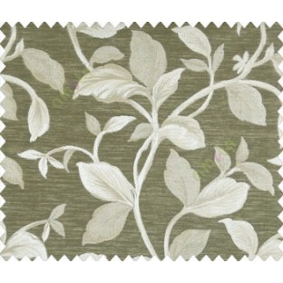 Traditional floral with big leaves on stem on Dark Grey Beige base main curtain